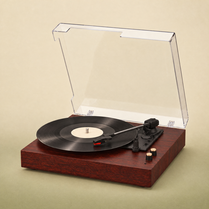 Le Refrain, platine socle bois acajou